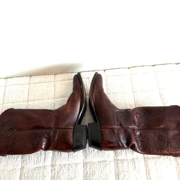 Tony Lama Mens Chocolate Brown Leather Boots Size 9.5 Cowboy Barn Western Ranch - Picture 10 of 15